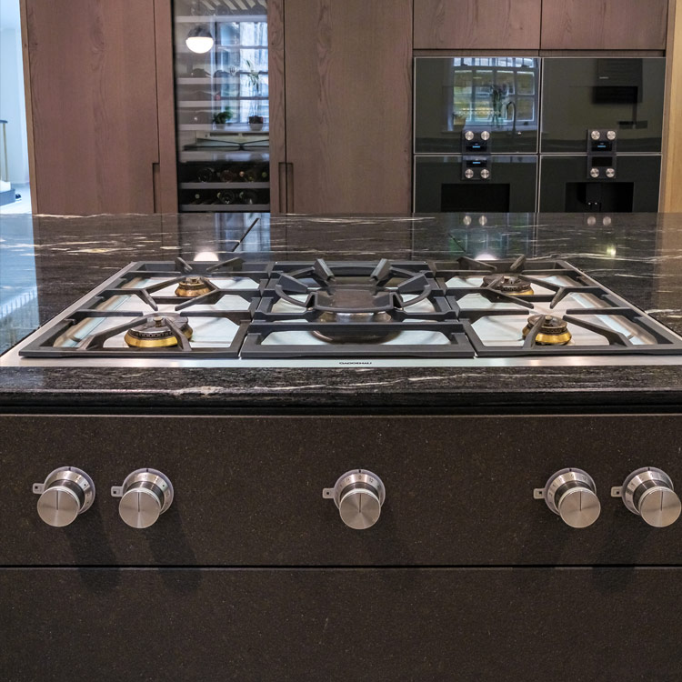 Bespoke contemporary kitchen by Fontana Loughton Kitchen Hob detail | Design as Art
